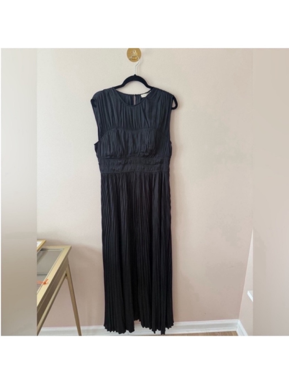 Ulla Johnson Delia plissé Black satin gown dress NWT size 10 - Picture 9 of 11